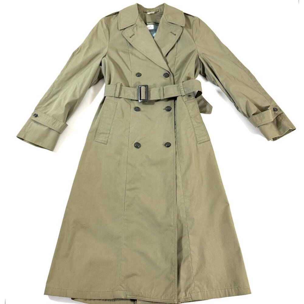 Vintage 1989 US Army Women All Weather Trench Coat 12R Olive Khaki So-Sew Styles